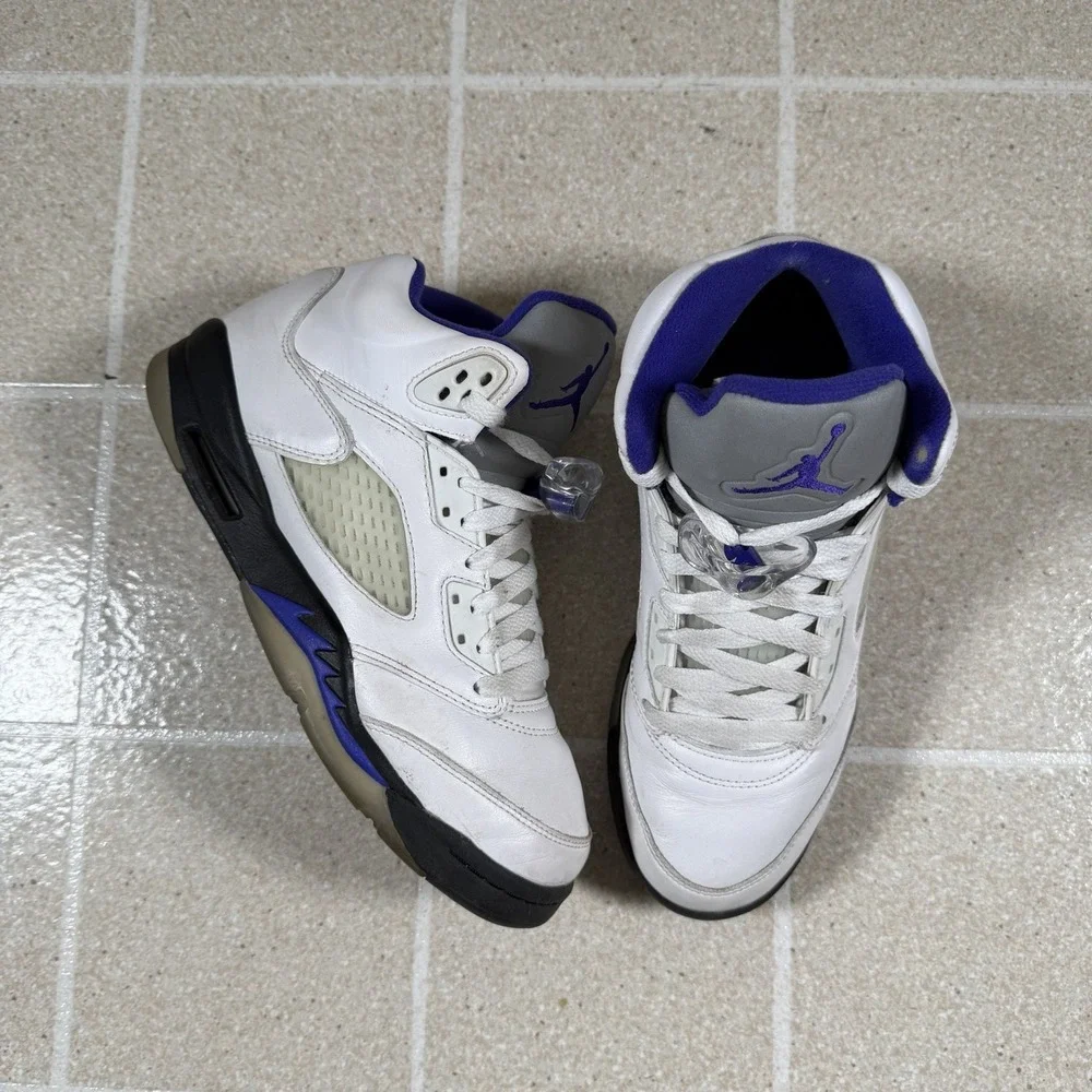 Nike Air Jordan 5 Retro GS White Concord Black Leather 7Y 440888-141